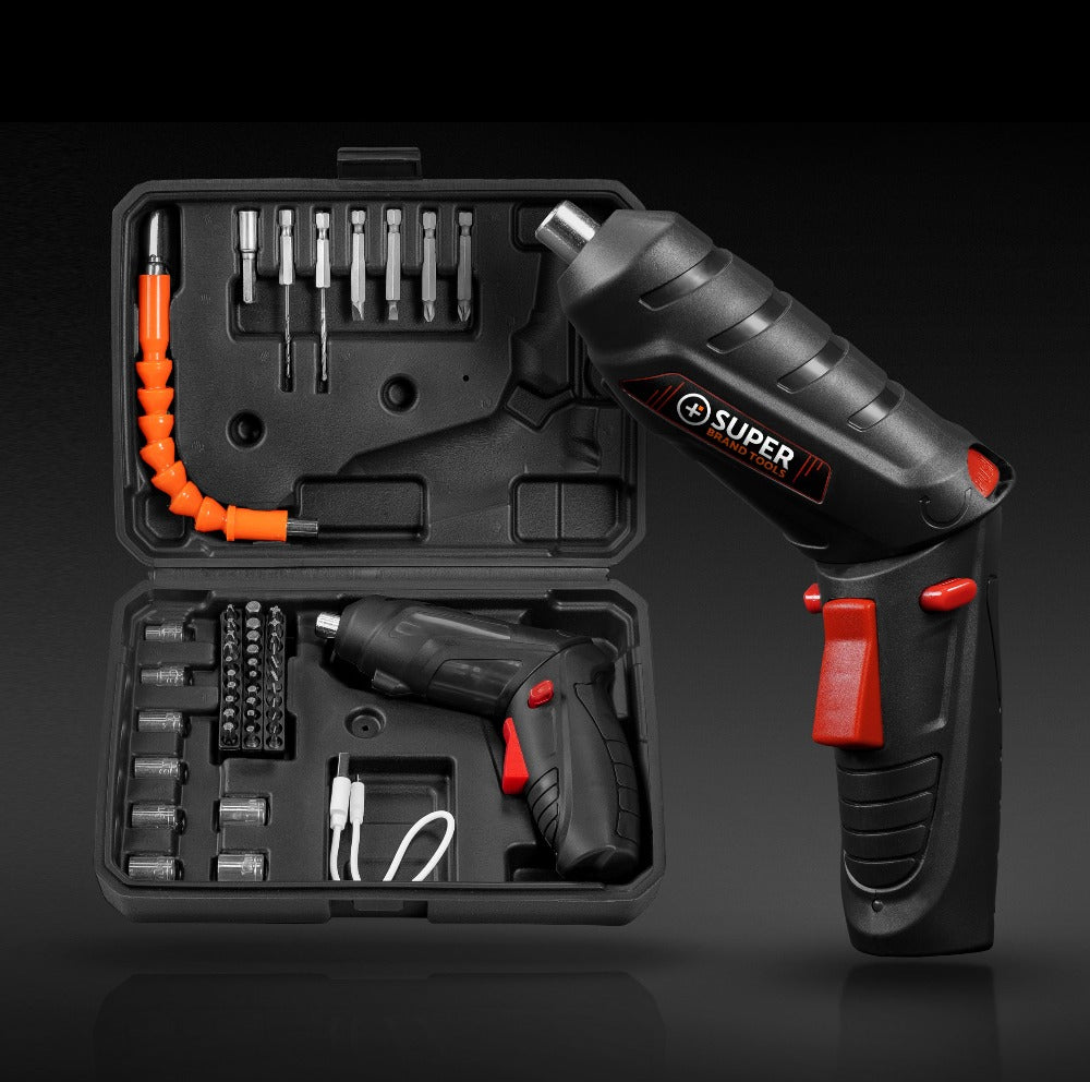 The SuperDrill™ - The Powerful & Flexible Drill For Your Home The Full SuperDrill Package w/ Case and Drill-Bits