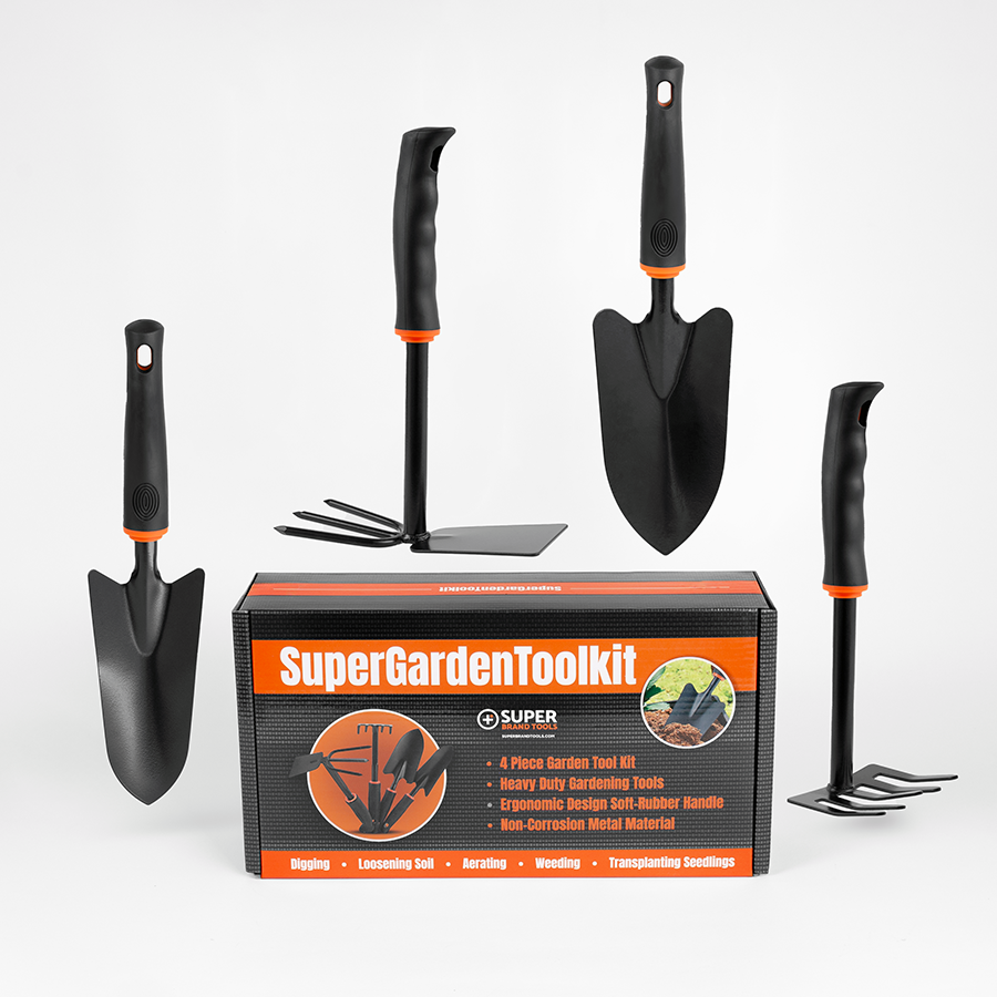 SuperGardenToolkit - 4 Piece Compact Tool Kit for Digging, Planting, and Gardening