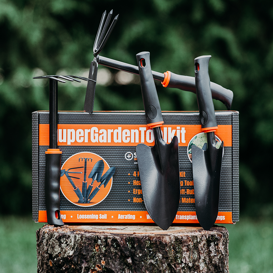 SuperGardenToolkit - 4 Piece Compact Tool Kit for Digging, Planting, and Gardening